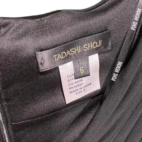 Tadashi Shoji Black Satin Fit-and-Flare Dress | Size 6 | Elegant Evening Wear - Picture 8 of 9